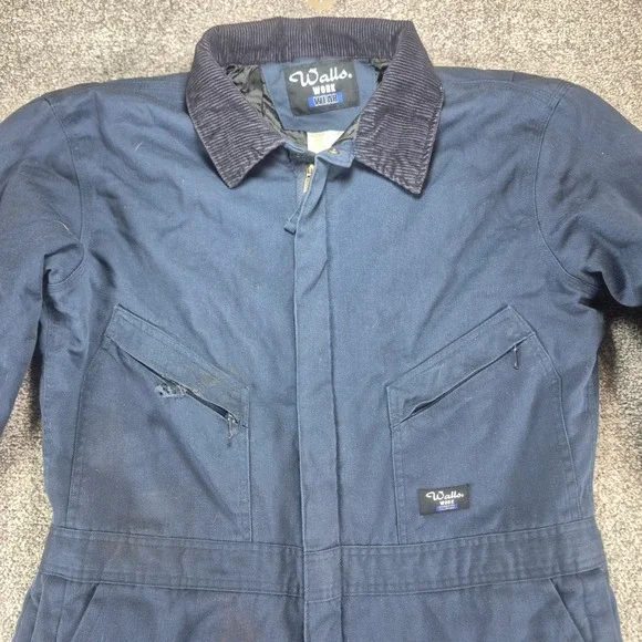 Walls Workwear Coveralls Mens Large Navy Blue Insulated Quilted Lined Winter - Picture 9 of 11